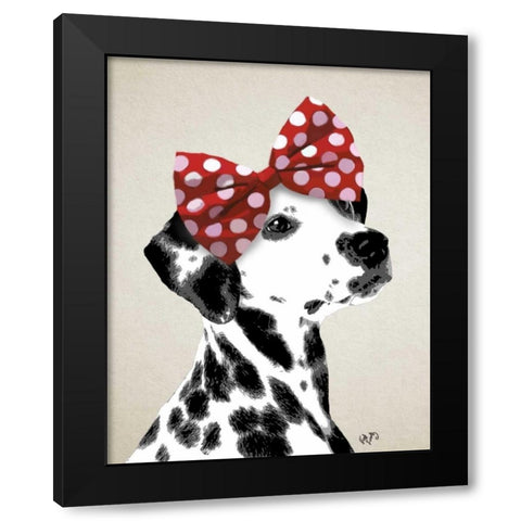 Dalmatian With Red Bow Black Modern Wood Framed Art Print by Fab Funky