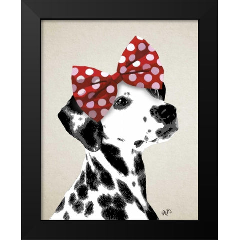 Dalmatian With Red Bow Black Modern Wood Framed Art Print by Fab Funky