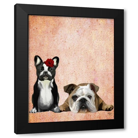 French Bulldog and English Bulldog Black Modern Wood Framed Art Print by Fab Funky