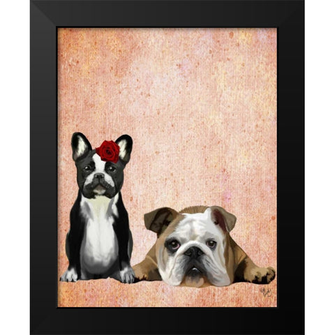 French Bulldog and English Bulldog Black Modern Wood Framed Art Print by Fab Funky