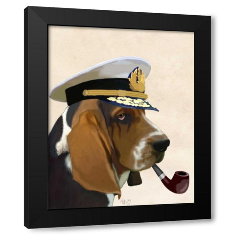Basset Hound Sea Dog Black Modern Wood Framed Art Print with Double Matting by Fab Funky
