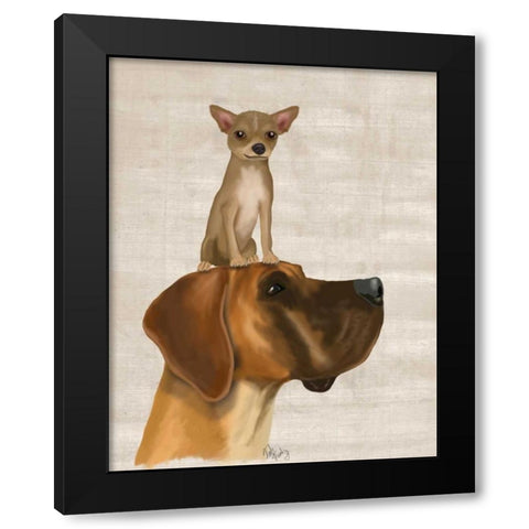 Great Dane and Chihuahua Black Modern Wood Framed Art Print by Fab Funky