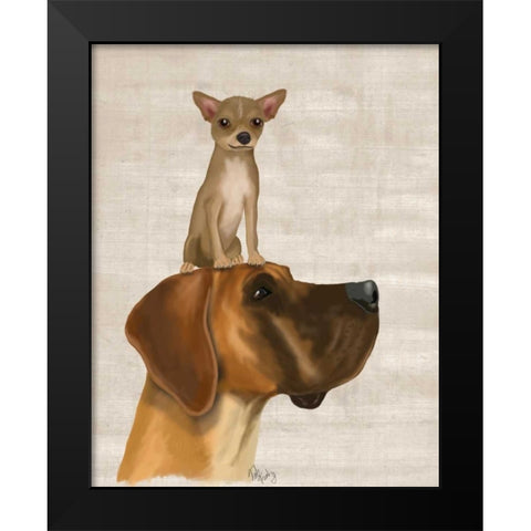Great Dane and Chihuahua Black Modern Wood Framed Art Print by Fab Funky