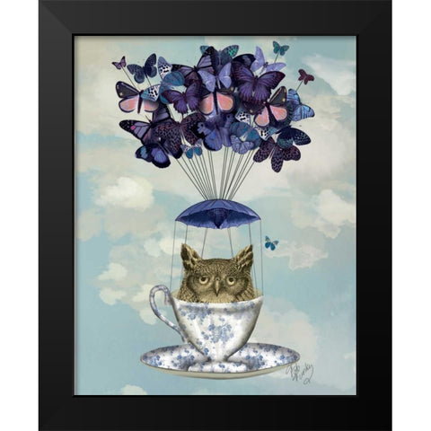 Owl In Teacup Black Modern Wood Framed Art Print by Fab Funky