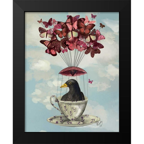 Blackbird In Teacup Black Modern Wood Framed Art Print by Fab Funky