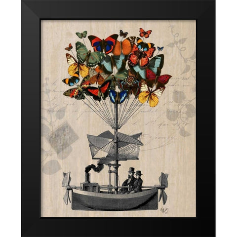 Butterfly Airship Black Modern Wood Framed Art Print by Fab Funky