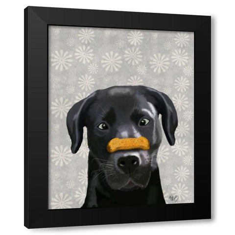 Black Labrador With Bone on Nose Black Modern Wood Framed Art Print by Fab Funky