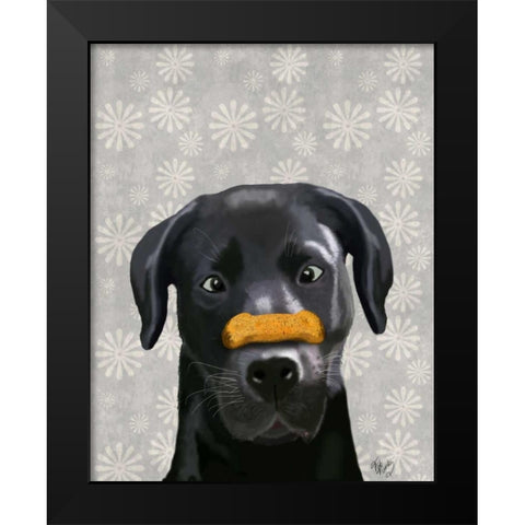 Black Labrador With Bone on Nose Black Modern Wood Framed Art Print by Fab Funky