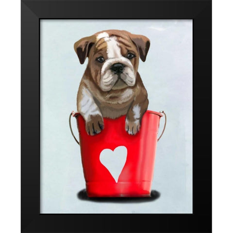 Bulldog Bucket Of Love Red Black Modern Wood Framed Art Print by Fab Funky