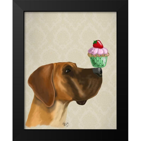 Great Dane and Cupcake Black Modern Wood Framed Art Print by Fab Funky