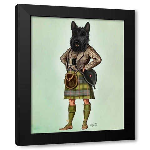 Scottish Terrier in Kilt Black Modern Wood Framed Art Print by Fab Funky