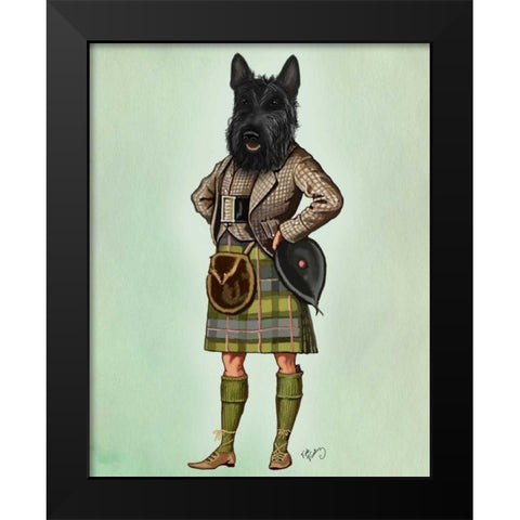 Scottish Terrier in Kilt Black Modern Wood Framed Art Print by Fab Funky