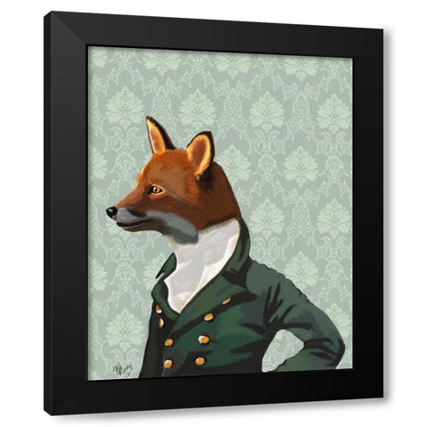 Dandy Fox Portrait Black Modern Wood Framed Art Print by Fab Funky