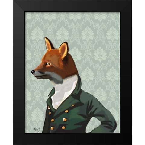 Dandy Fox Portrait Black Modern Wood Framed Art Print by Fab Funky