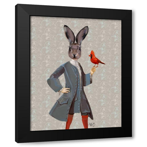 Rabbit And Bird Black Modern Wood Framed Art Print by Fab Funky