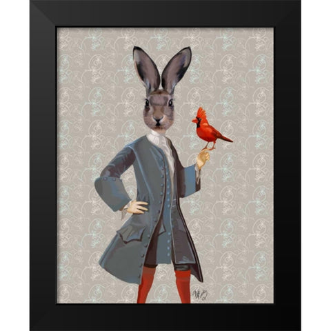 Rabbit And Bird Black Modern Wood Framed Art Print by Fab Funky