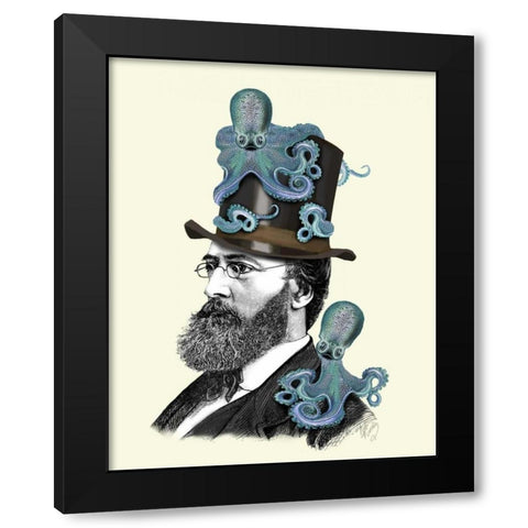 Doctor Octopus Black Modern Wood Framed Art Print with Double Matting by Fab Funky