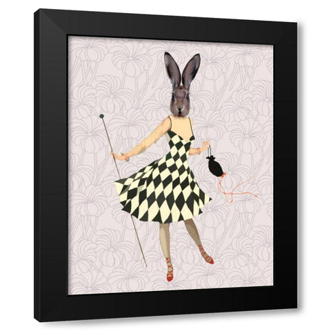 Rabbit in Black White Dress Black Modern Wood Framed Art Print with Double Matting by Fab Funky
