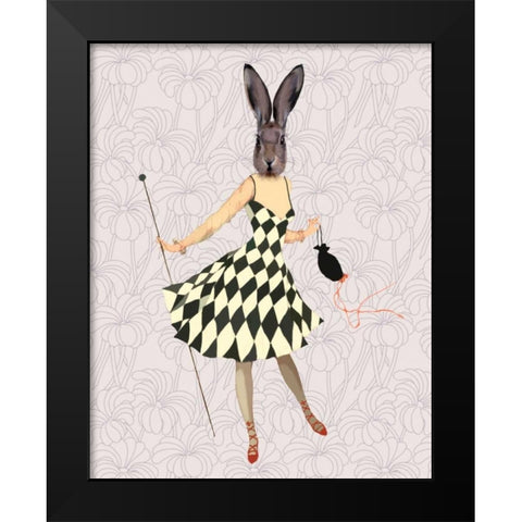 Rabbit in Black White Dress Black Modern Wood Framed Art Print by Fab Funky