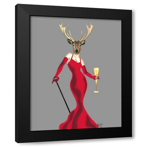 Glamour Deer in Red Black Modern Wood Framed Art Print with Double Matting by Fab Funky