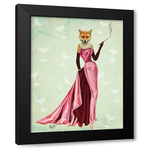 Glamour Fox in Pink Black Modern Wood Framed Art Print by Fab Funky