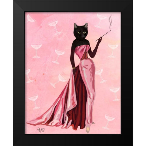 Glamour Cat in Pink Black Modern Wood Framed Art Print by Fab Funky