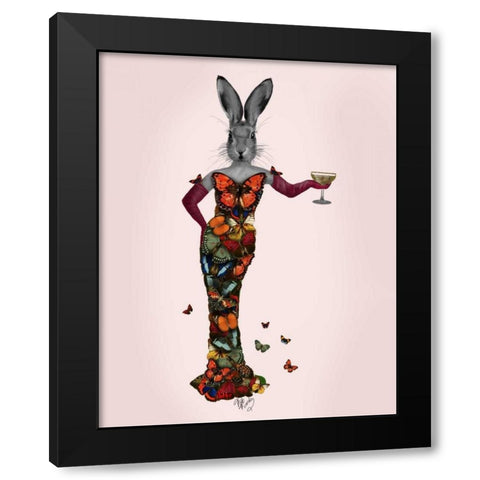 Rabbit Butterfly Dress Black Modern Wood Framed Art Print with Double Matting by Fab Funky