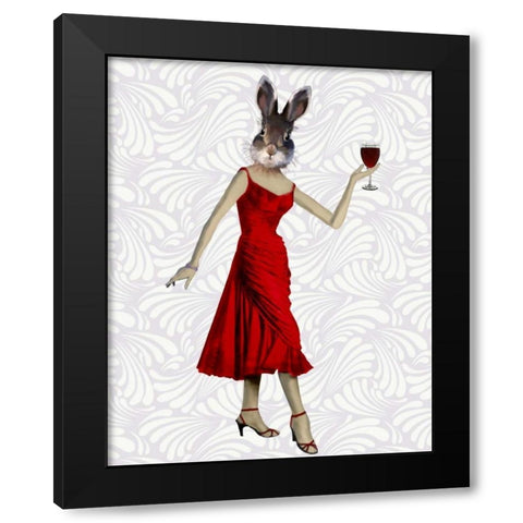 Rabbit in Red Dress Black Modern Wood Framed Art Print with Double Matting by Fab Funky
