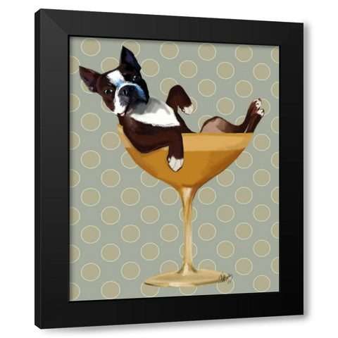 Boston Terrier in Cocktail Glass Black Modern Wood Framed Art Print by Fab Funky