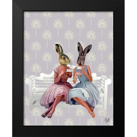 Rabbit Chat Black Modern Wood Framed Art Print by Fab Funky