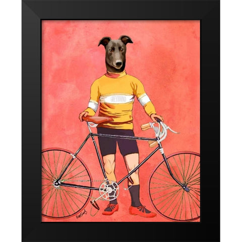 Greyhound Cyclist Black Modern Wood Framed Art Print by Fab Funky