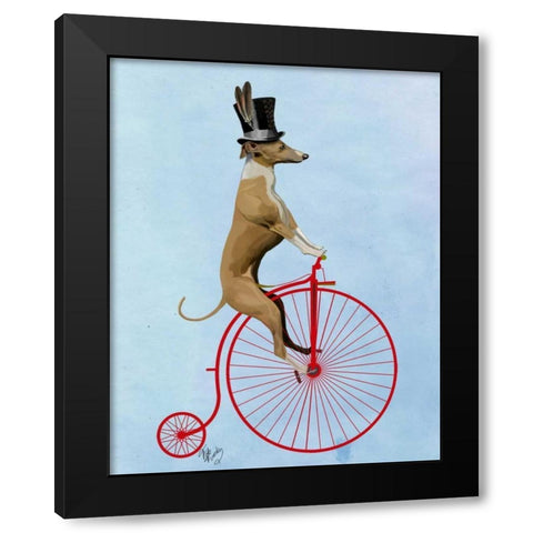 Greyhound on Red Penny Farthing Black Modern Wood Framed Art Print with Double Matting by Fab Funky