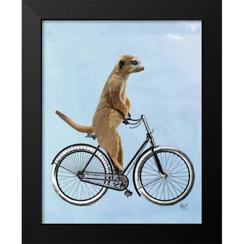 Meerkat on Bicycle Black Modern Wood Framed Art Print by Fab Funky