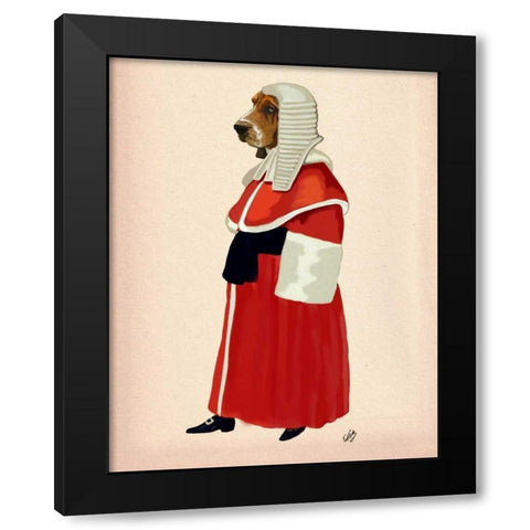 Basset Hound Judge Full Black Modern Wood Framed Art Print with Double Matting by Fab Funky
