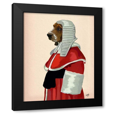 Basset Hound Judge Portrait Black Modern Wood Framed Art Print with Double Matting by Fab Funky