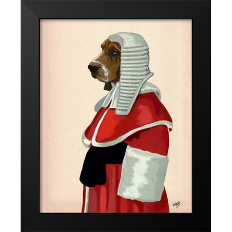 Basset Hound Judge Portrait Black Modern Wood Framed Art Print by Fab Funky