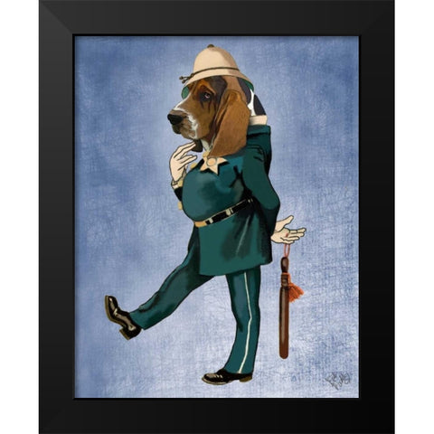 Basset Hound Policeman Black Modern Wood Framed Art Print by Fab Funky
