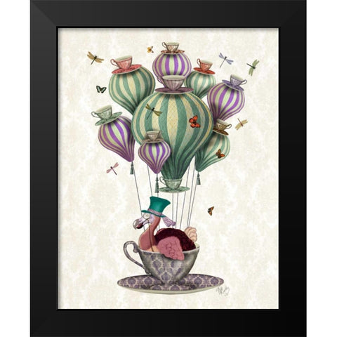 Dodo Balloon with Dragonflies Black Modern Wood Framed Art Print by Fab Funky