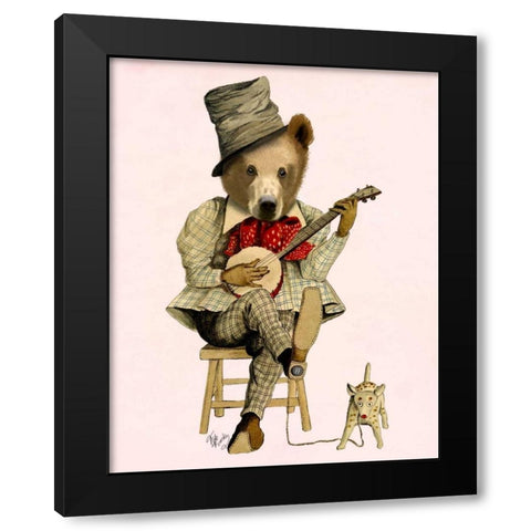 Banjo Bear Black Modern Wood Framed Art Print by Fab Funky