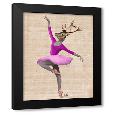 Ballet Deer in Pink Black Modern Wood Framed Art Print by Fab Funky