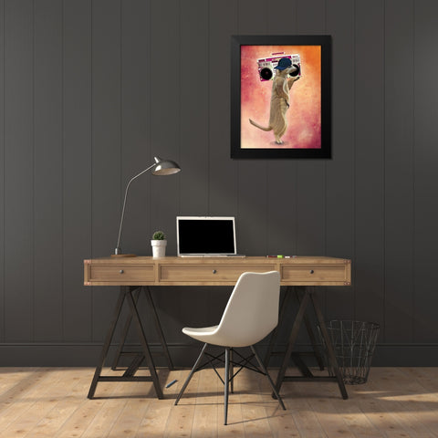Meerkat and Boom Box Black Modern Wood Framed Art Print by Fab Funky