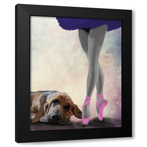 Bloodhound And Ballet Dancer Black Modern Wood Framed Art Print by Fab Funky