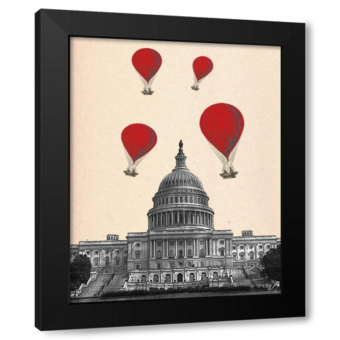 US Capitol Building and Red Hot Air Balloons Black Modern Wood Framed Art Print by Fab Funky