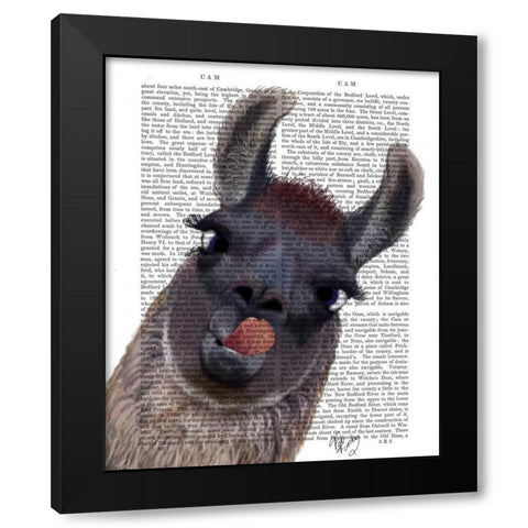 Silly Llama Black Modern Wood Framed Art Print by Fab Funky