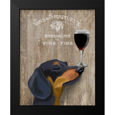 Dog Au Vin Dachshund Black Modern Wood Framed Art Print by Fab Funky