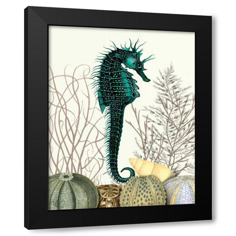 SeaHorse and Sea Urchins Black Modern Wood Framed Art Print with Double Matting by Fab Funky