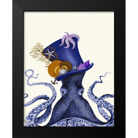 Octopus Nautical Hat Black Modern Wood Framed Art Print by Fab Funky