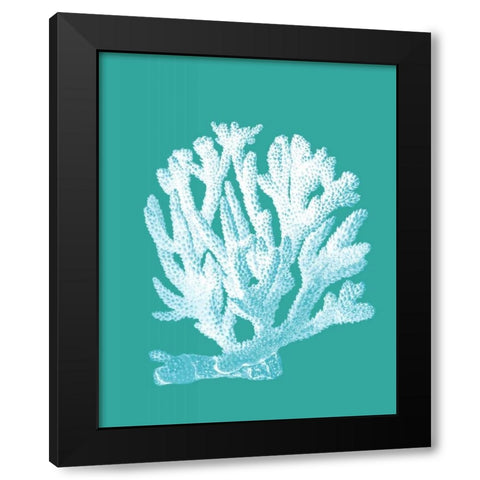 Coral 1 White On Turquoise Black Modern Wood Framed Art Print with Double Matting by Fab Funky