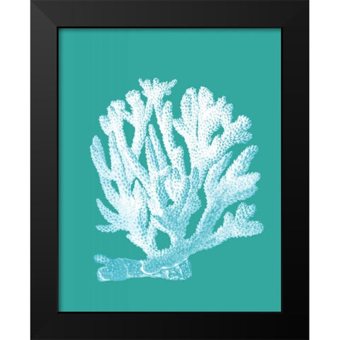 Coral 1 White On Turquoise Black Modern Wood Framed Art Print by Fab Funky