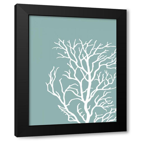 Corals White on Mist Blue Green c Black Modern Wood Framed Art Print by Fab Funky